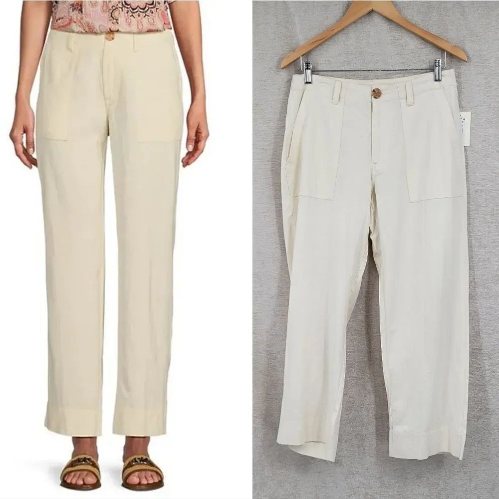 Nurture by Westbound Linen Blend Utility Side Pocket Cropped Wide Leg Ankle Pant